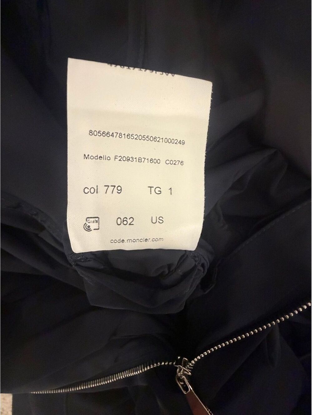 Moncler Ocre Hooded Rain Jacket Navy Blue Drawstring Parka Size 1 / Women's S - Picture 7 of 8